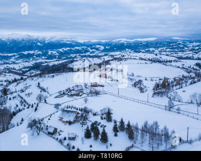 Snowy winter landscape in the Carpathian Mountains, Bran, Transylvania, Romania, Europe Stock Photo