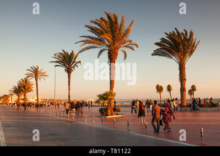 Promenade at the beach of Agadir at sunset, Southern Morocco, Morocco, North Africa, Africa Stock Photo