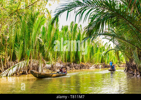 Sailing on the tributaries of the Mekong River, Vietnam, Indochina, Southeast Asia, Asia Stock Photo