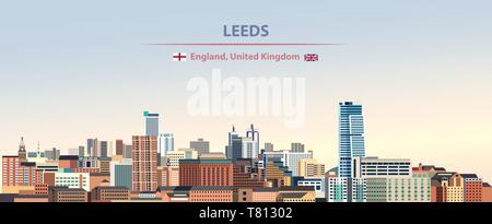 Leeds city skyline on beautiful daytime background vector illustration Stock Vector