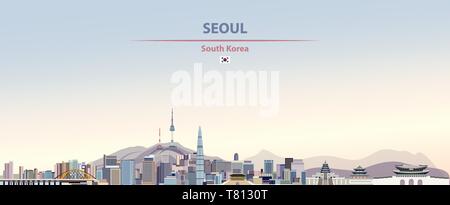 Seoul city skyline on beautiful daytime background vector illustration Stock Vector