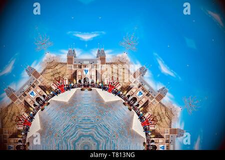 Amsterdam, Netherlands, April 2019 - Rijksmuseum as an abstract kaleidoscope image. Stock Photo