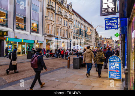 Shoppers in Cornmarket Street, a major shopping area in the city of Oxford, UK. December 2018. Stock Photo