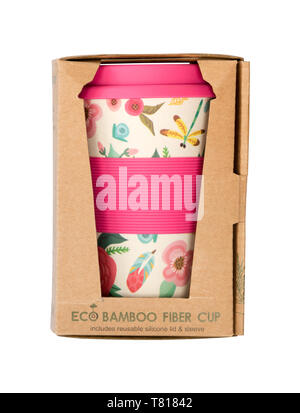 Re-usable Bamboo pulp coffee cup to replace the use and throw non recyclable cups Stock Photo