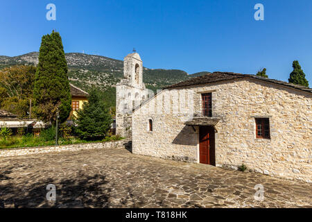 Holy Church of Dormition of the Virgin Mary, at the island of Nisaki (Little Island) in Pamvotida lake or Ioannina lake, in Epirus region, Greece, Eur Stock Photo