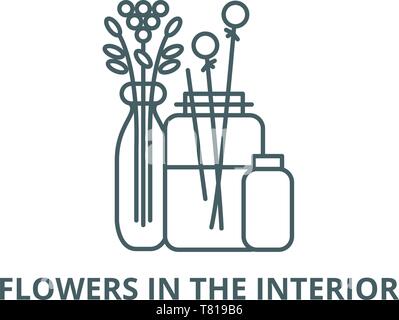 Flowers in the interior vector line icon, linear concept, outline sign, symbol Stock Vector