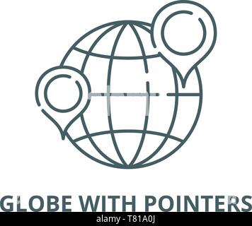 Globe with pointers vector line icon, linear concept, outline sign, symbol Stock Vector