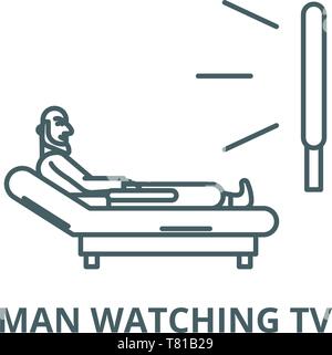 Man watching tv vector line icon, linear concept, outline sign, symbol Stock Vector