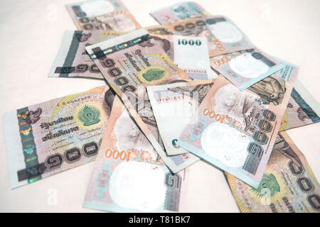 Background with money thai thousand baht bills Stock Photo