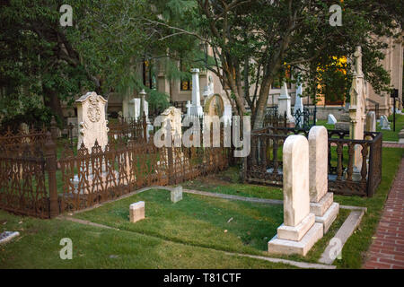 The Trinity Episcopal Cathedral is a Gothic Revival church, churchyard, and graveyard located off Gervais in downtown Columbia, South Carolina. Stock Photo