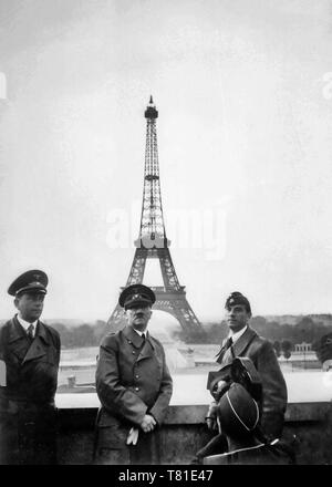 Adolf Hitler visits Paris with architect Albert Speer (left) and artist Arno Breker (right), June 23, 1940 Stock Photo