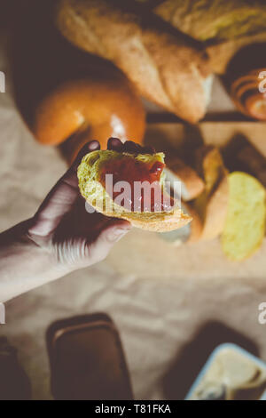 Food concept. Different type breads. Top view. Free space for text. Copy space Stock Photo