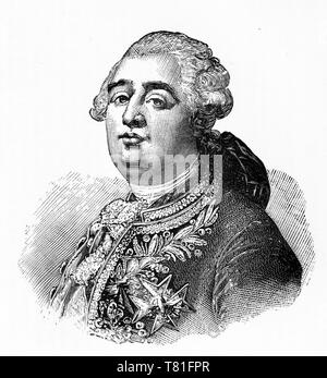 Engraving of Louis XVI (1754 â€“ 1793), born Louis-Auguste, last King of France before the fall of the monarchy during the French Revolution. He was called Citizen Louis Capet during the months before he was guillotined. Stock Photo