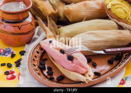 Mexican sweet tamales filed corn dough, Sweet food in Mexico Stock Photo