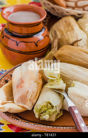 Mexican tamales filed corn dough, Spicy food in Mexico Stock Photo