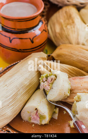 Mexican tamales filed corn dough, Spicy food in Mexico Stock Photo