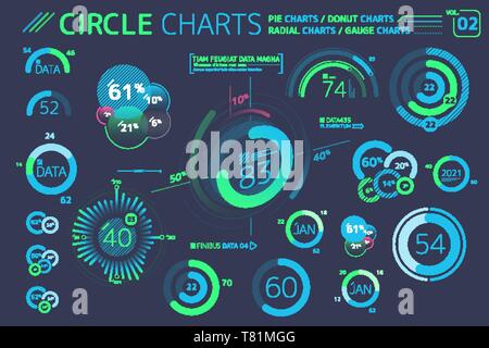 Circle Charts, Pie Charts, Donut Charts and Radial Charts Infographic Elements Stock Vector