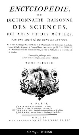 Denis Diderot and Jean le Rond d'Alembert, EncyclopÃ©die, 1751 Stock Photo