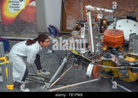 NASA Engineer Tests Mars InSight Lander Stock Photo