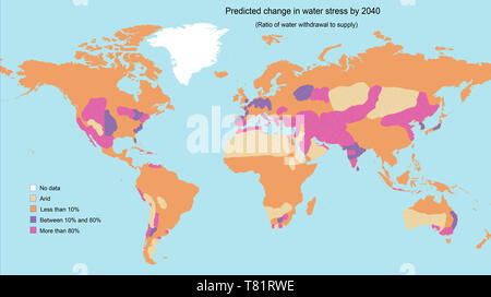 Water Stress by 2040, Map Stock Photo