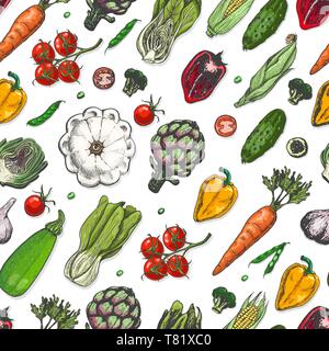 Seamless pattern with colored vegetables. Vector illustration for your design Stock Vector