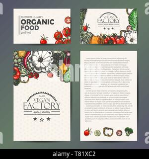 Set of vector cards with fresh and healthy vegetables. Vector illustration for your design Stock Vector