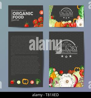 Set of vector cards with fresh and healthy vegetables. Vector illustration for your design Stock Vector