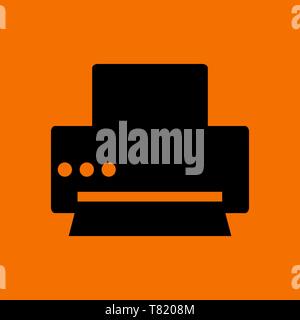Printer Icon. Black on Orange Background. Vector Illustration. Stock Vector