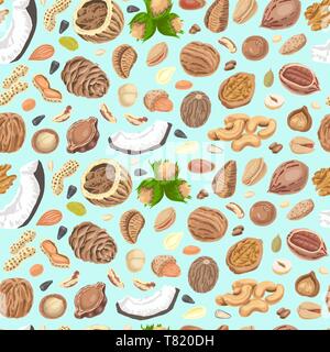 Seamless pattern with colored nuts and seeds. Vector illustration for your design Stock Vector