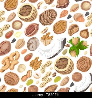 Seamless pattern with colored nuts and seeds. Vector illustration for your design Stock Vector