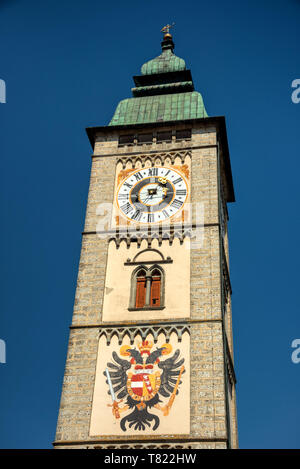 The Main square of Enns with ist mighty Tower. Enns is the oldest Town in Austria Stock Photo