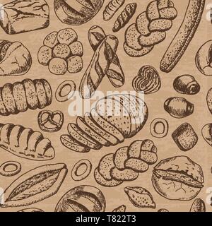 Seamless pattern with a variety of bakery products. Vector illustration for your design Stock Vector