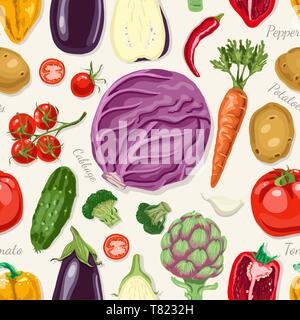 Seamless pattern with colored vegetables. Vector illustration for your design Stock Vector