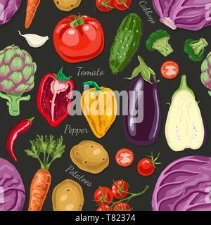 Seamless pattern with colored vegetables. Vector illustration for your design Stock Vector