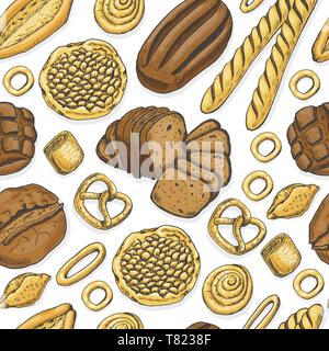 Seamless pattern with a variety of bakery products. Vector illustration for your design Stock Vector