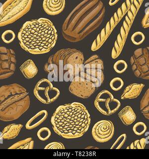 Seamless pattern with a variety of bakery products. Vector illustration for your design Stock Vector