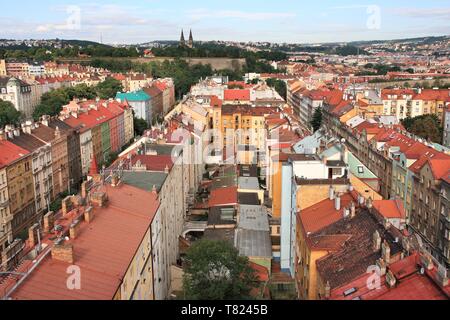 Prague, Czech Republic. Old townscape seen from Nuselsky Most (Nusle Bridge). Stock Photo