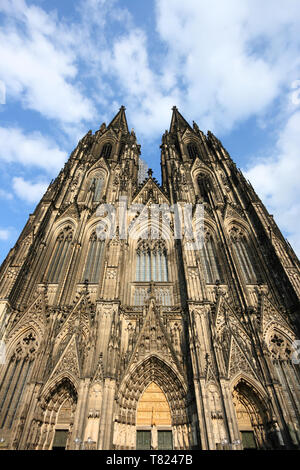 Cologne cathedral of Saint Peter and Mary taken with extremely wide angle lens. Famous church. Seat of Archbishop. UNESCO World Heritage Site. Stock Photo