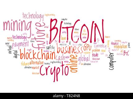 Bitcoin - digital crypto currency concepts. Word cloud sign. Stock Photo