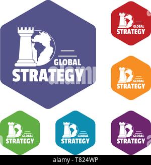 Global strategy icons vector hexahedron Stock Vector