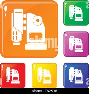 Pneumatic hammer machine icons set vector color Stock Vector