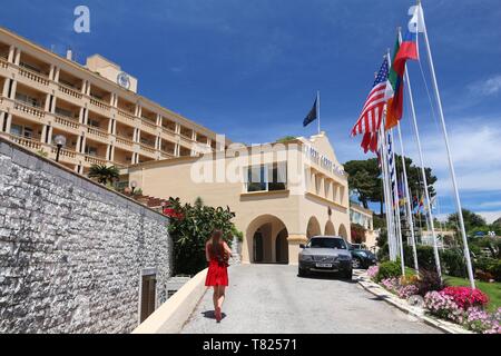 CORFU, GREECE - JUNE 5, 2016: Hotel Corfu Palace in Corfu Town in Greece. The Old Town is a UNESCO World Heritage Site. Stock Photo