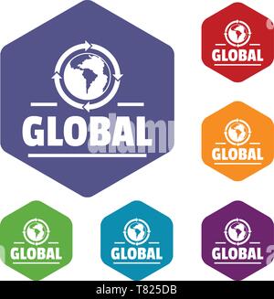 Global icons vector hexahedron Stock Vector