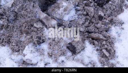 polluted city snow texture. urban, background. Stock Photo
