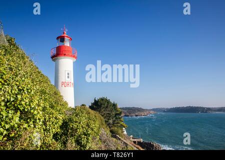 France, Finistere, Nevez, Port Manec'h, The Manec'h harbor lighthouse Stock Photo
