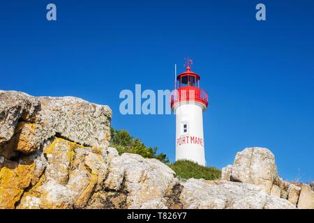 France, Finistere, Nevez, Port Manec'h, The Manec'h harbor lighthouse Stock Photo
