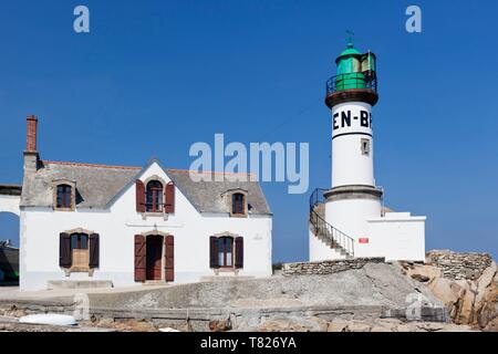 France, Finistere, Ponant islands, Ile de Sein, The Sein island Men brial Lighthouse Stock Photo