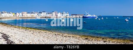 France, Finistere, Ponant islands, Ile de Sein, Sein island harbor global view Stock Photo