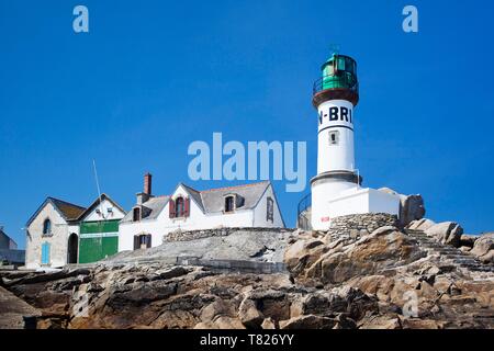 France, Finistere, Ponant islands, Ile de Sein, The Sein island Men brial Lighthouse Stock Photo