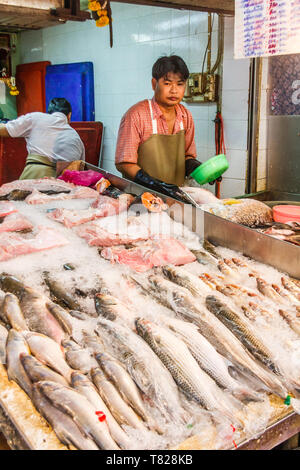 Bangkok, Thailand - April 21st 2011. Fish on a fishmongers stall. Fish is a popular food. Stock Photo